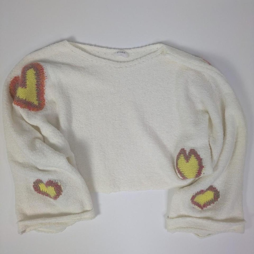 Storia Anthropologie Sweater L Knit Oversized Cropped Slouchy Teddy Heart